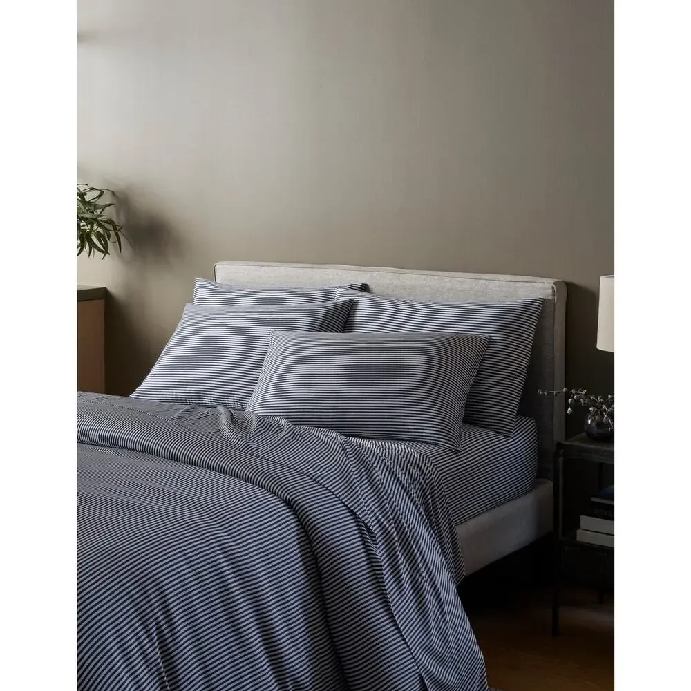Cozy Earth Bamboo Duvet Cover + Standard Sham Classic Stripe Pacific Queen NWOT